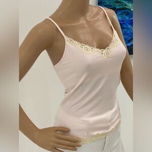 Pretty Express Pink Camisole Top with Cream Lace Embellishment, Size S